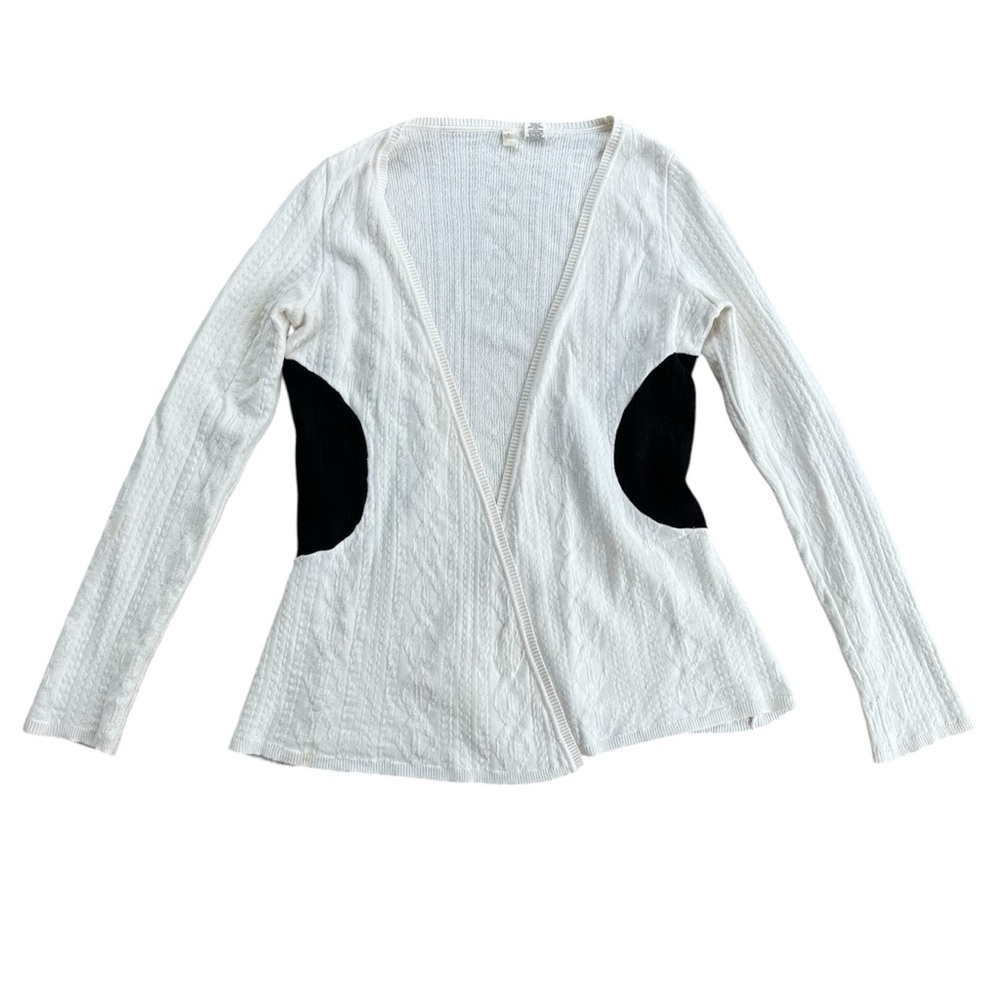 Anthropologie Moth Open Front Cardigan Sweater Cream Black Dot Small Long Sleeve